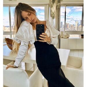 NWT RONNY KOBO Off Shoulder Ruched‎ Satin Puff Long Sleeve Velvet Maxi Gown XS